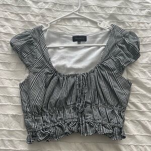 MAJORELLE Monochrome Gingham Ruffle Blouse